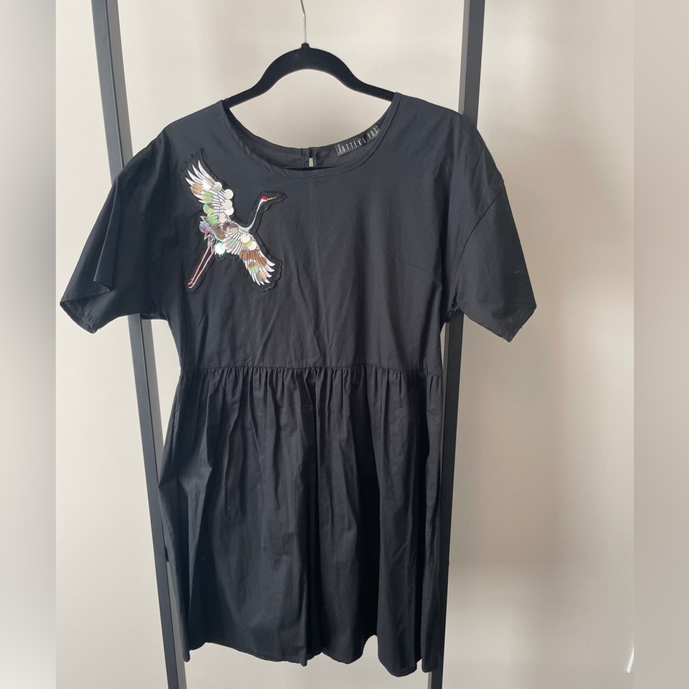 Black Dress with Bird Embroidery